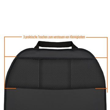 L & P Car Design Auto-Rückenlehnentasche Rückenlehnenschutz Sitzschoner Kunstleder in schwarz Kinder (2 Stück), mit 3 Taschen