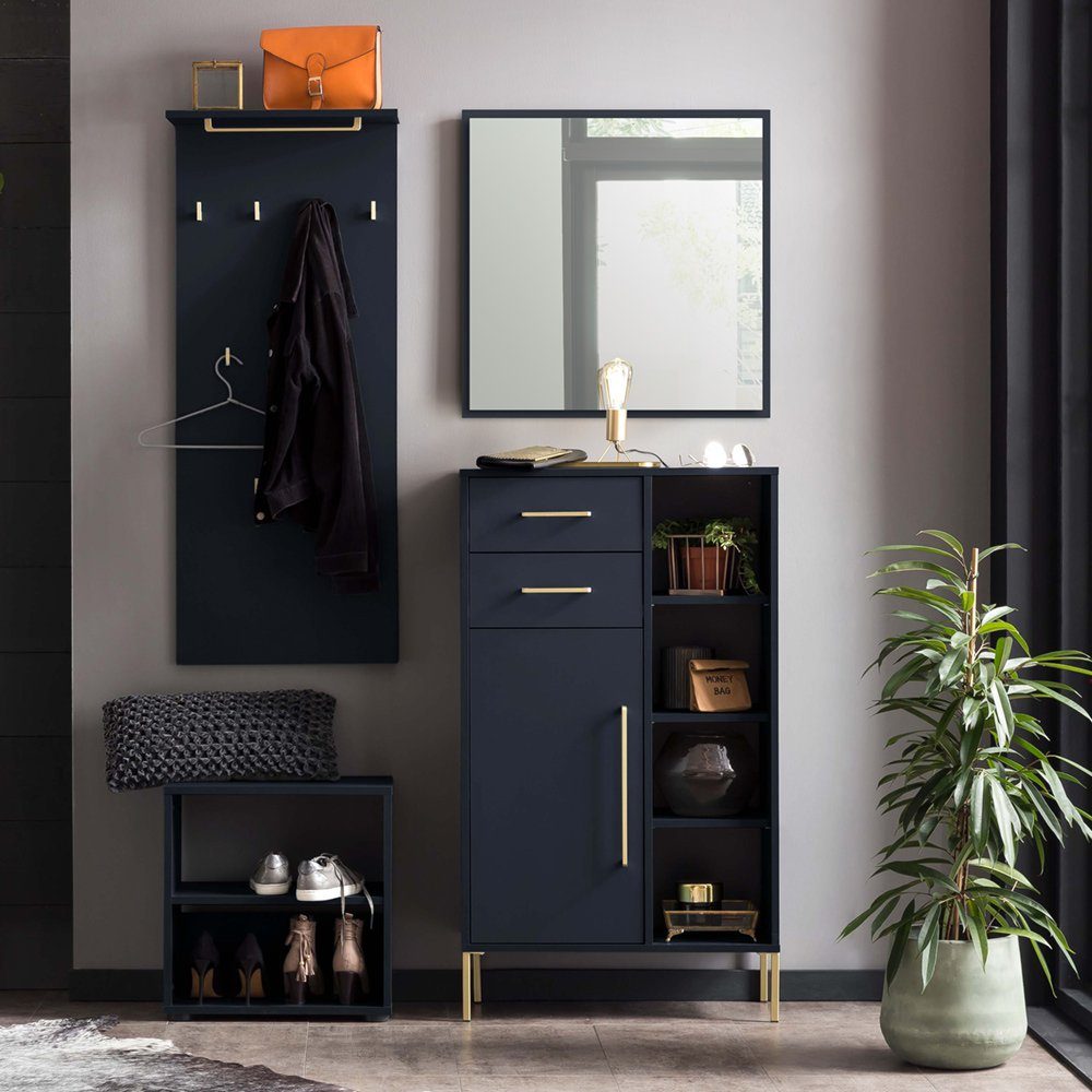 Lomadox Garderoben-Set KELLA-80, (Spar-Set, 4-St), Flur Möbel mit Spiegel in nachtblau, B/H/T: ca. 132,1/200/33,2 cm