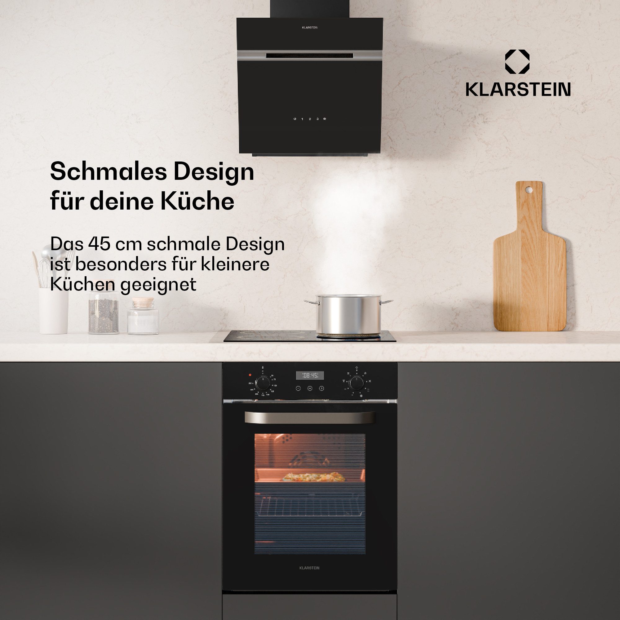 Klarstein Backofen SmartSlim Backofen 49L 9 Funktionen 2000W elektronisch Drehregler SmartSlim, mit Verchromte Auszüge, kein, Slim Built-in Oven 49L mit Timer 2000W & Dampf-Reinigung Halogen