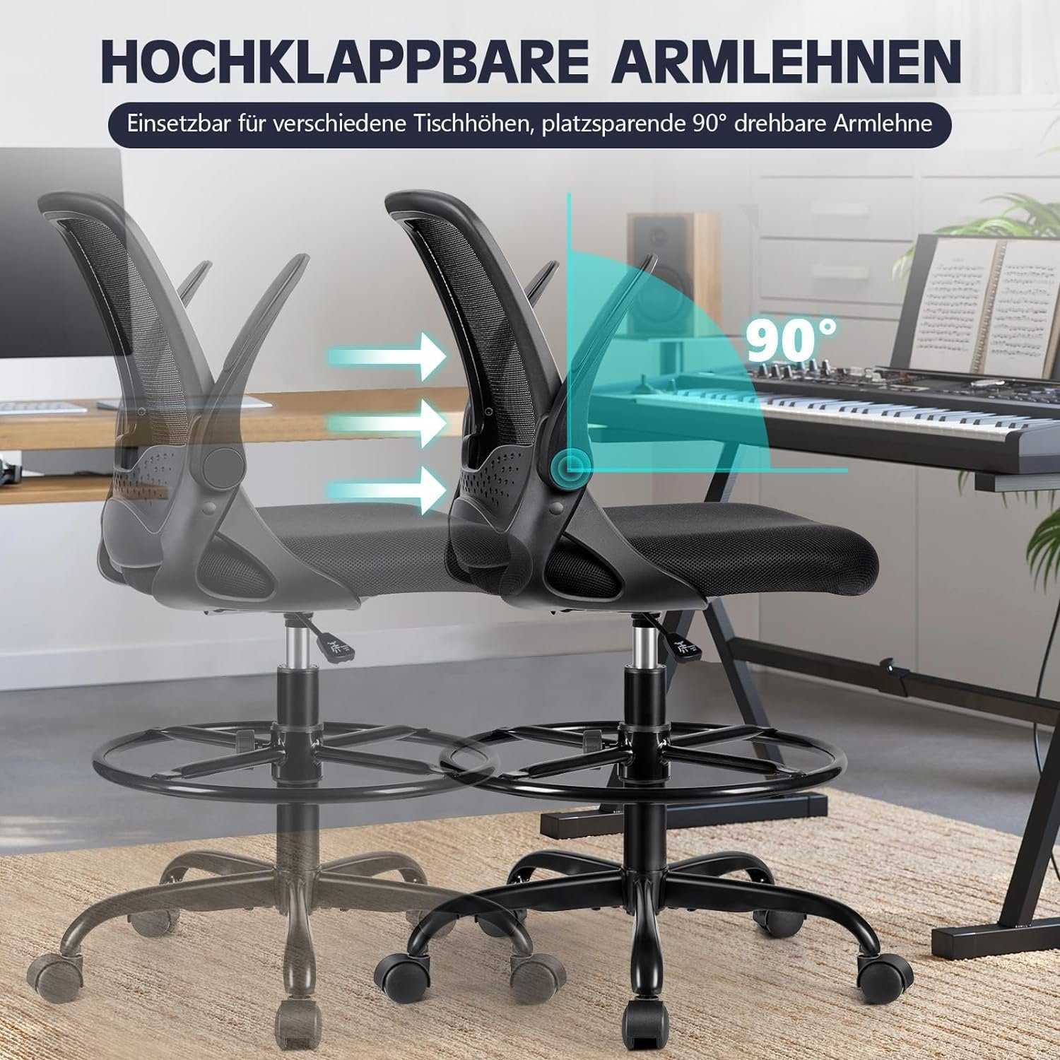 Ergonomisch, Bürostuhl (Bürostuhl ergonomisch: Schreibtischstuhl verstellbarem mit Bürostuhl Schreibtischstuhl KERDOM umklappbaren mit Armlehnen Sitz),