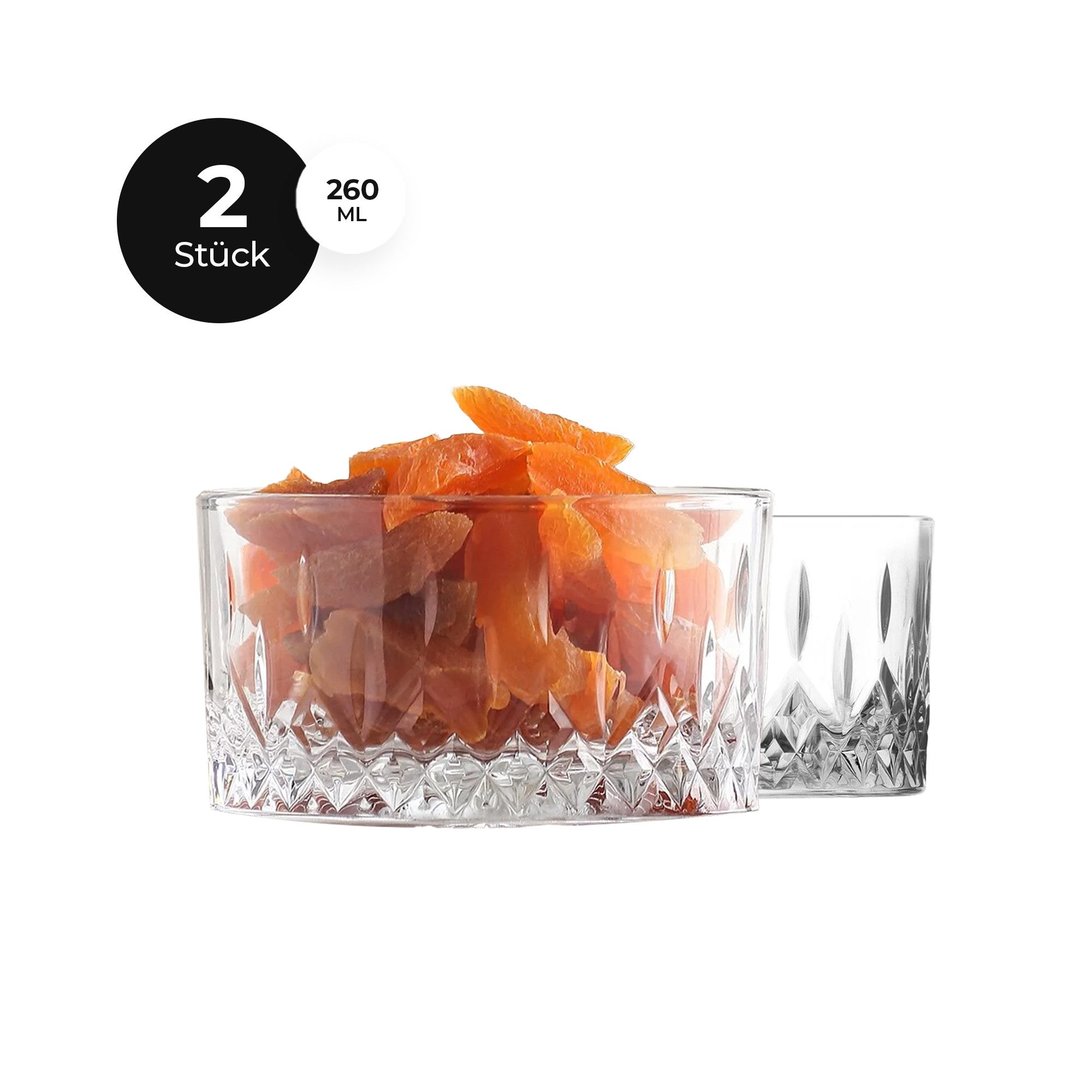 LAV Dipschale LAV Odin Glasschalen - 260ml - 2er Set, Glas, (2er-Set, 2-tlg), Facettenschliff, spülmaschinengeeignet