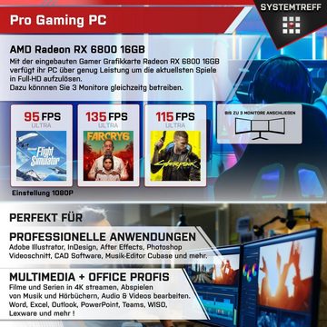 SYSTEMTREFF Gaming-PC (AMD Ryzen 9 7900, Radeon RX 6800, 32 GB RAM, 1000 GB SSD, Wasserkühlung, Windows 11, WLAN)
