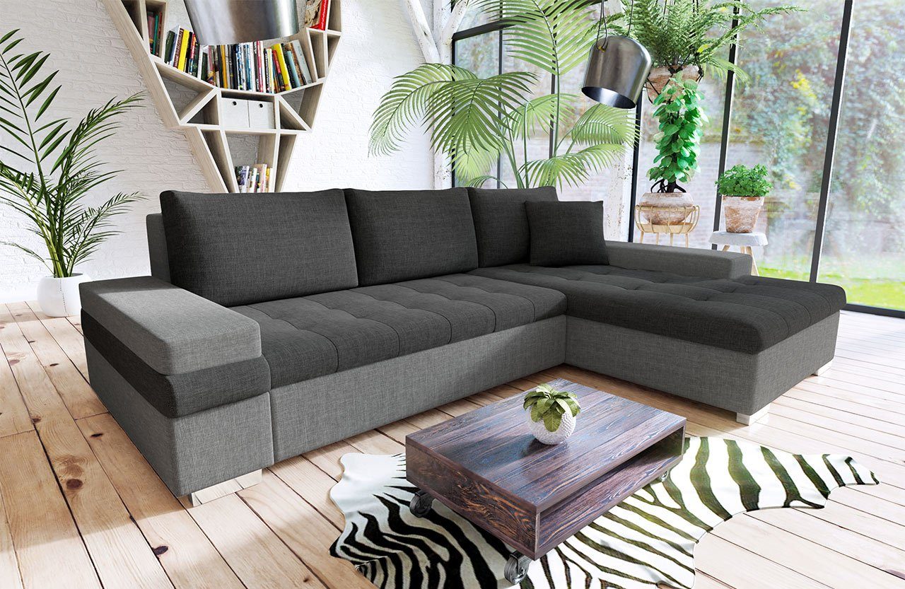 MIRJAN24 Ecksofa Bangkok Mini, Verchromte Füße, Kissen-Set mit Reisverschluss