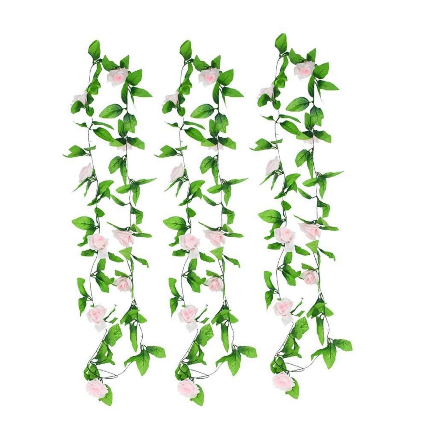 Kunstgirlande Rosenranken Girlande 3 Stück Hellrosa Kunstblumen 240cm, LuxusKollektion, Höhe 240 cm