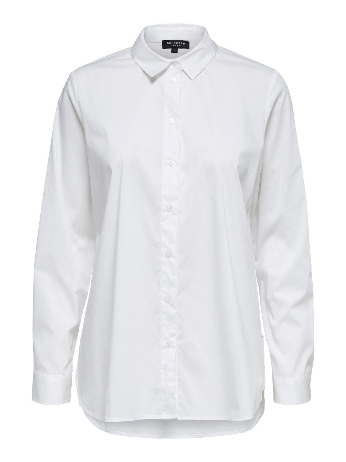 Bluse SELECTED Blusenshirt Langarm mit FEMME Reißverschluss Lange Hemd Classic in Tunika Weiß (1-tlg) SLFORI 3858