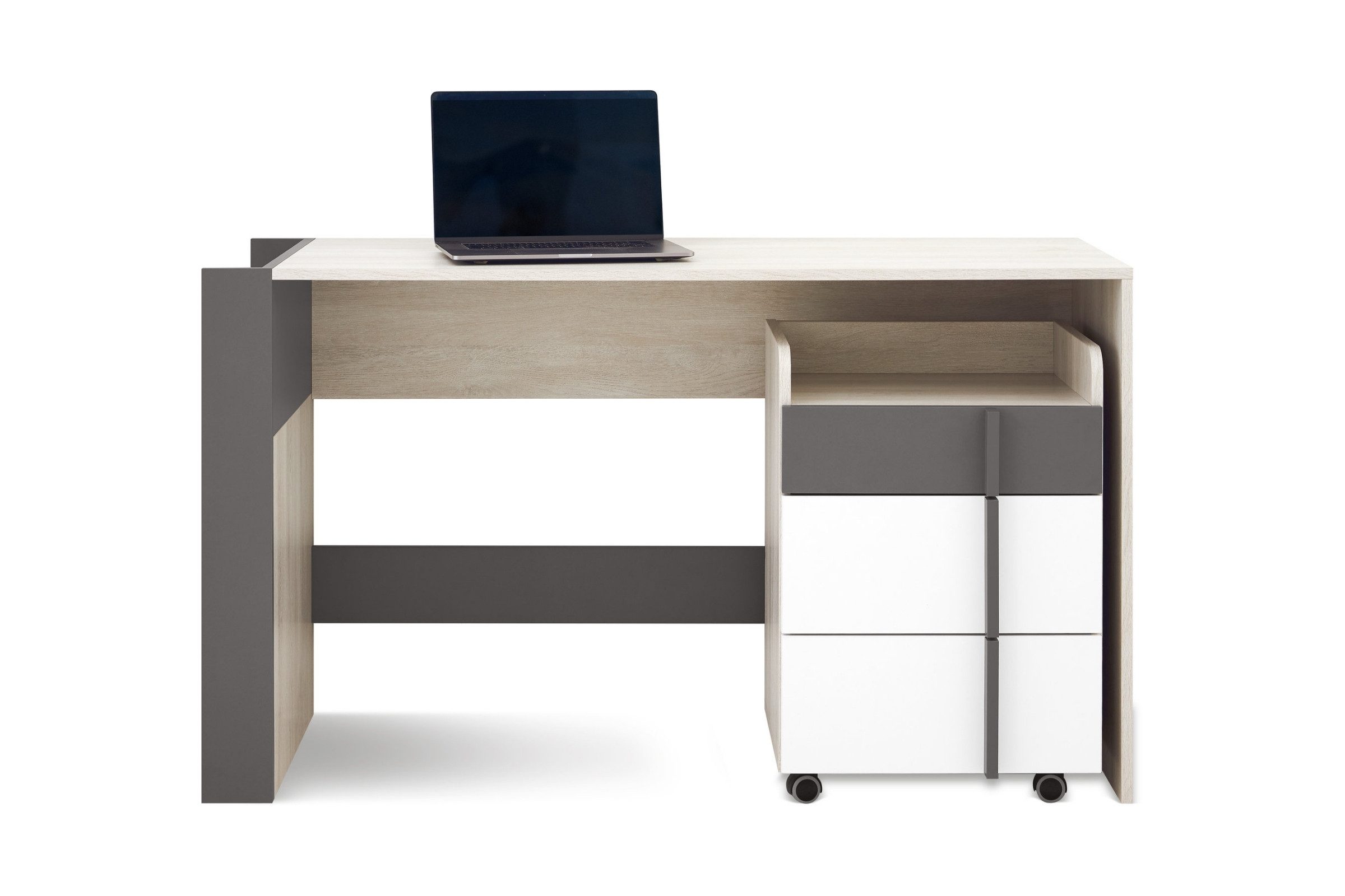 Deine Möbel 24 Schreibtisch REMI 10 mit Container REMI 11 Kinderschreibtisch 130 cm breit (Set, 2-St., mit Schubladen), REMI Kollektion Kinderzimmer Jugendzimmer Weiß Holz Anthrazit