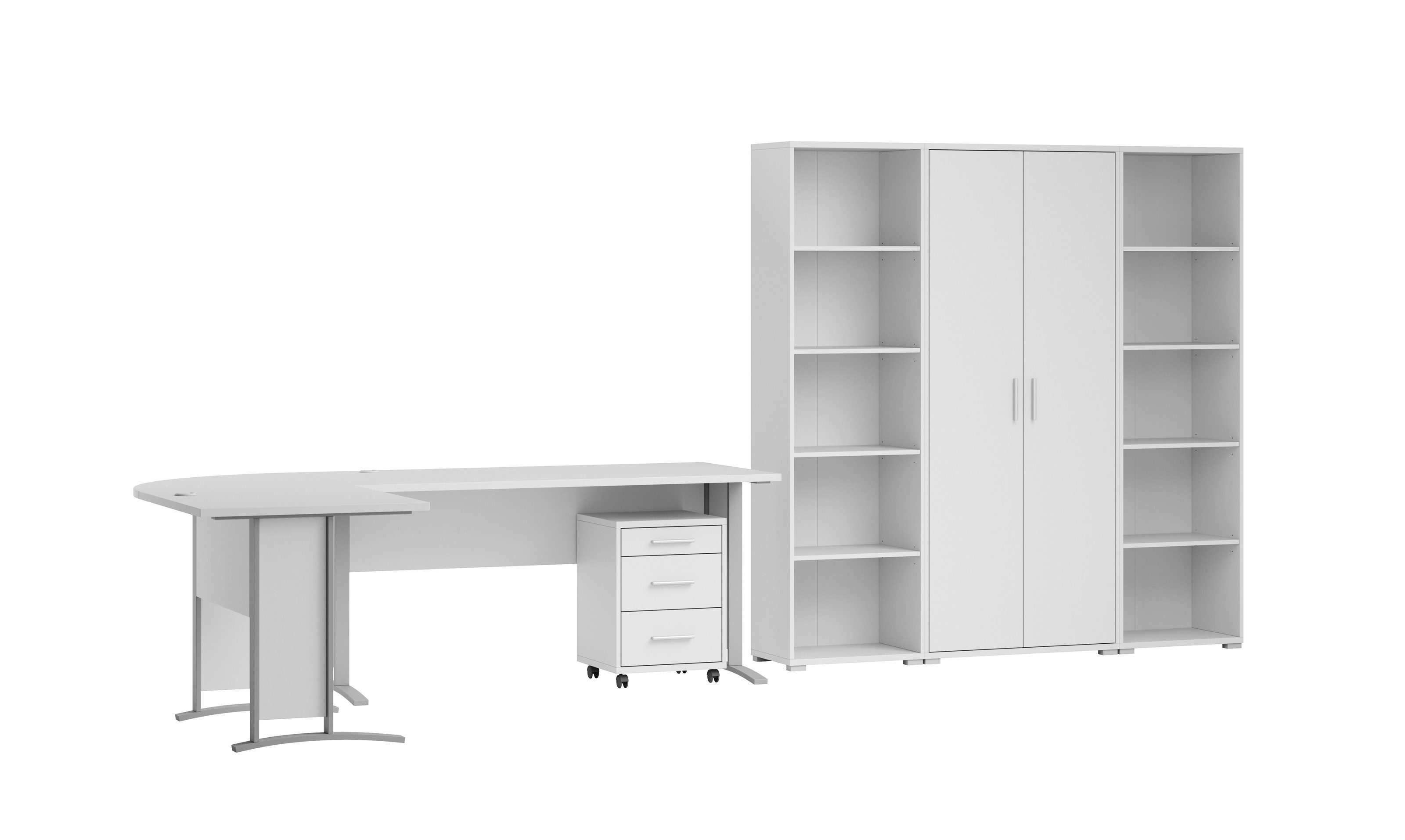 PREISBRECHER Büro-Set Office Line, (cm), (3-tlg) in Weiß, Holzwerkstoff - 220x186x170cm (BxHxT)