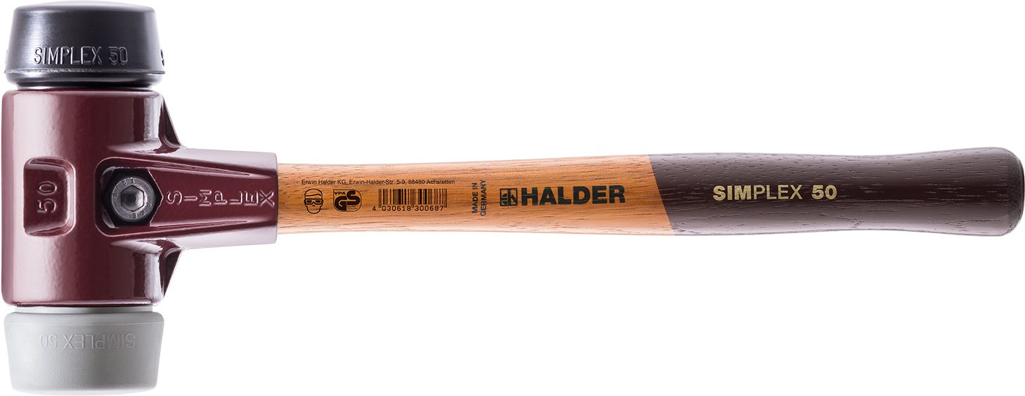 Halder KG Hammer SIMPLEX-Schonhämmer, mit Stahlgussgehäuse hochwertigen Holzstiel 50 mm