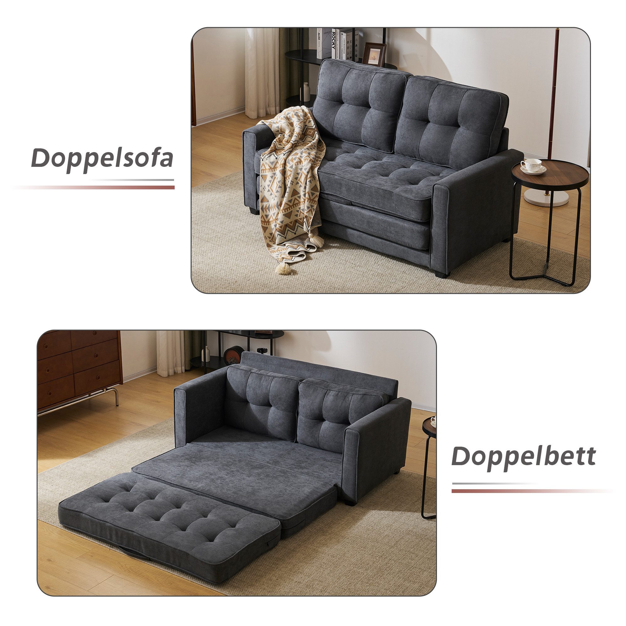 Produktbild von VidaXL Schlafsofa Mit Armlehnen, Sofa Mit Verstellbaren Rückenlehnen, Couch Für Wohnzimmer, Schlafcouch Bettsofa Sofabett, Dunkelgrau Samt