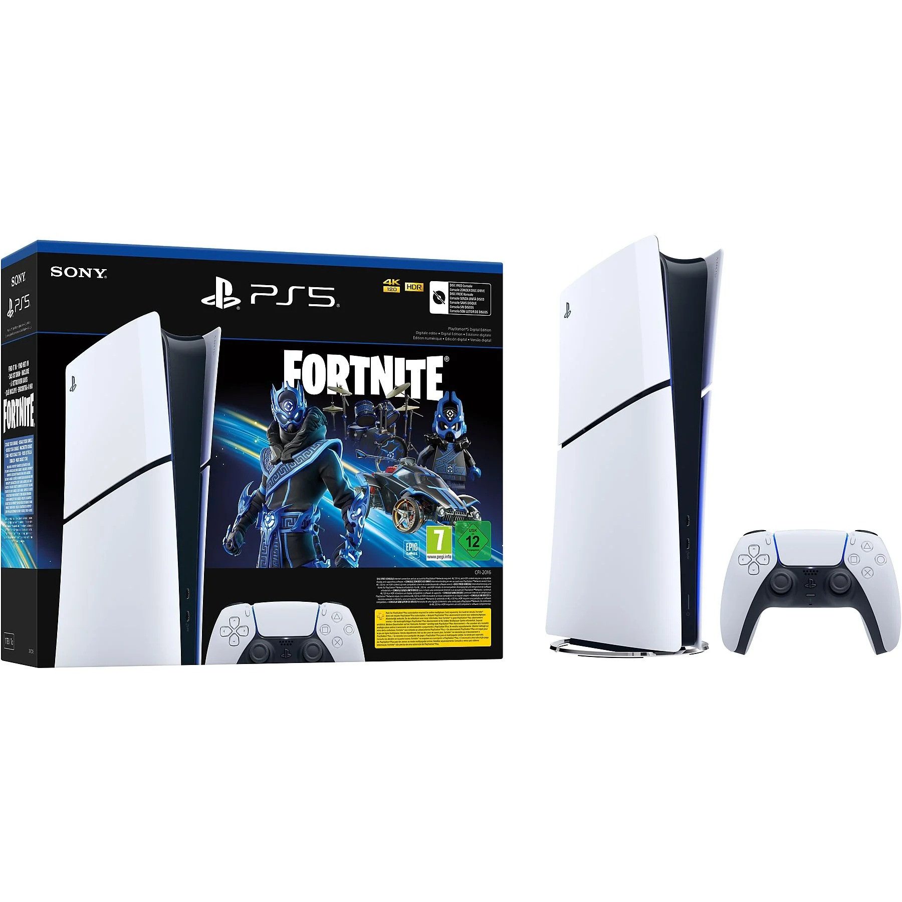 Playstation PlayStation 5 Slim Digital ohne Laufwerk + Fortnite Gutschein 1TB (Digital Edition Slim ohne Laufwerk), SSD, Console