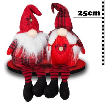 Christmas Paradise Weihnachtsfigur sitzender Wichtel 25cm (50cm) (Dekofiguren, 2 St., im Set), Gnom Kantenhocker, Pärchen - Mann und Frau, Weihnachtsdeko Rot