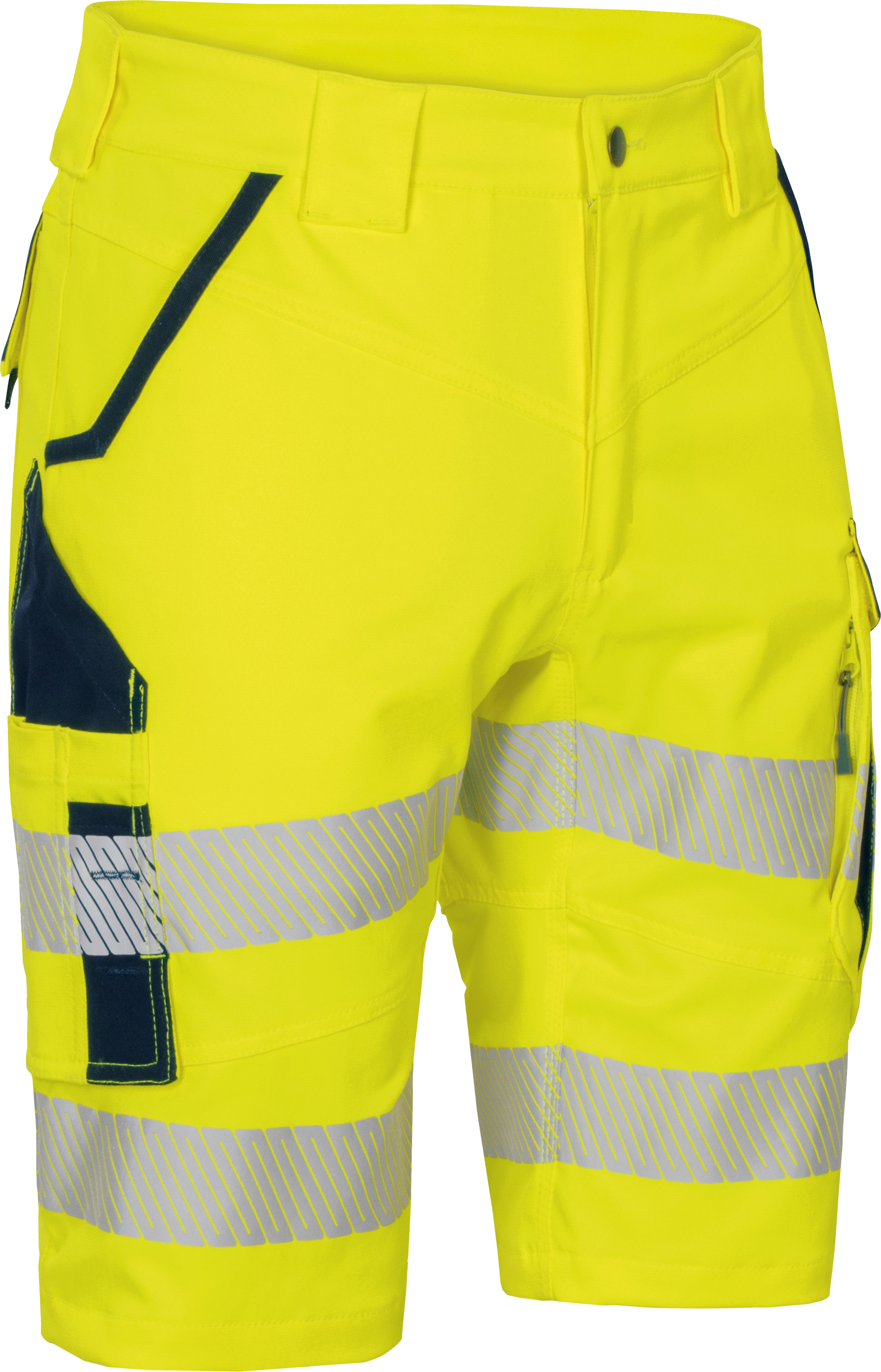 vizwell Arbeitsshorts kurze Warnschutz Arbeitshose HiVis elastisch dehnbar reißfest und elastisch - knitterfrei sowie pflege- und bügelleicht