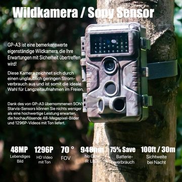Super Solu Trail Kamera 48MP 1296P H.264 Video mit Klarer 30M No Glow Infrarot Wildkamera (Außenbereich, Sony Starvis-Bildsensor, 1-tlg., 0.1s Schnelle Trigger Nachtsicht Bewegungsmelder, 120° Erfassungswinkel, Nachtsichtgeräte)