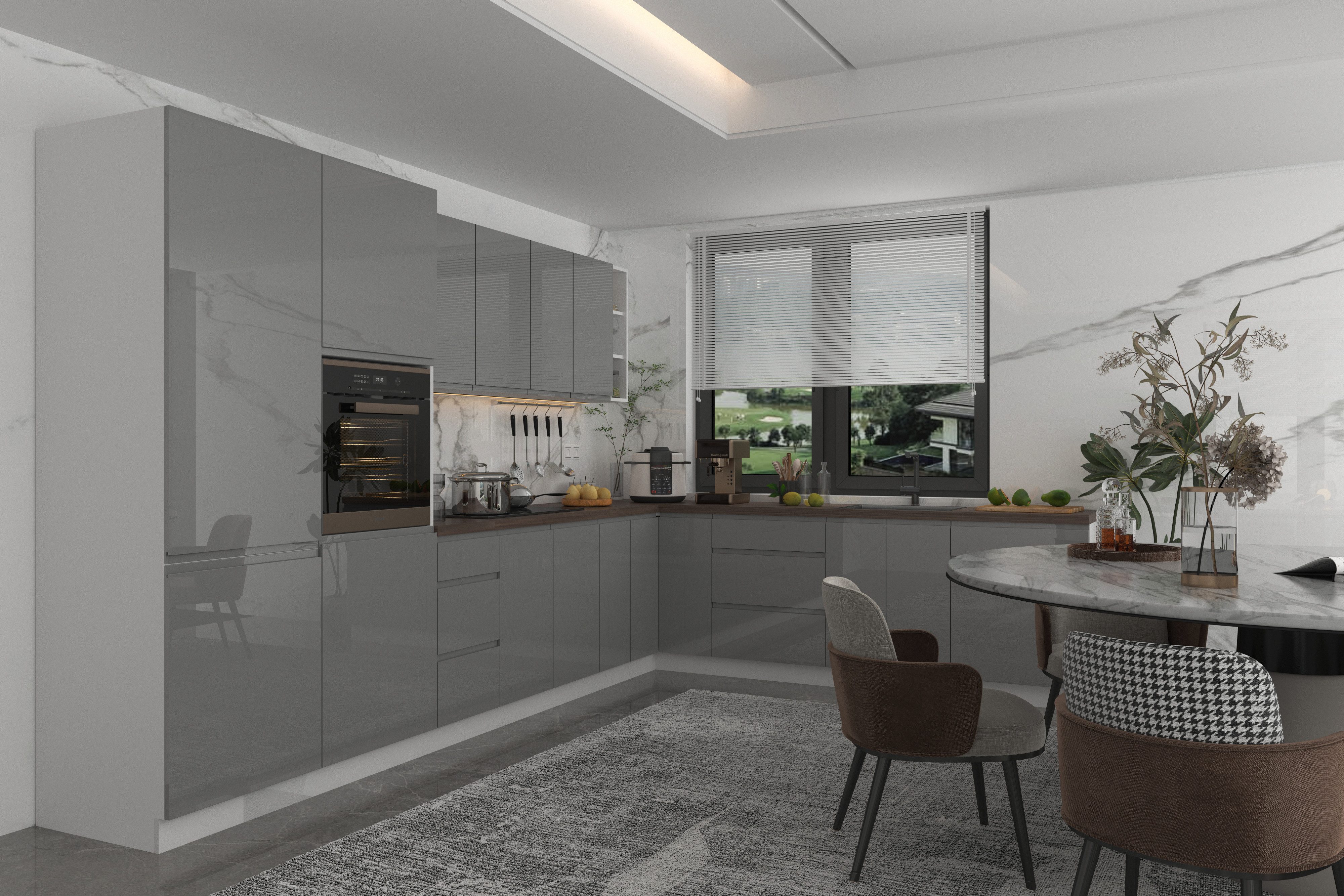 ROYAL24_MARKT Winkelküche - KA4-M350 - Aspen Grau / Weiß Hochglanz, (Komplett Set), Edles Material - Zeitlos - Elegant