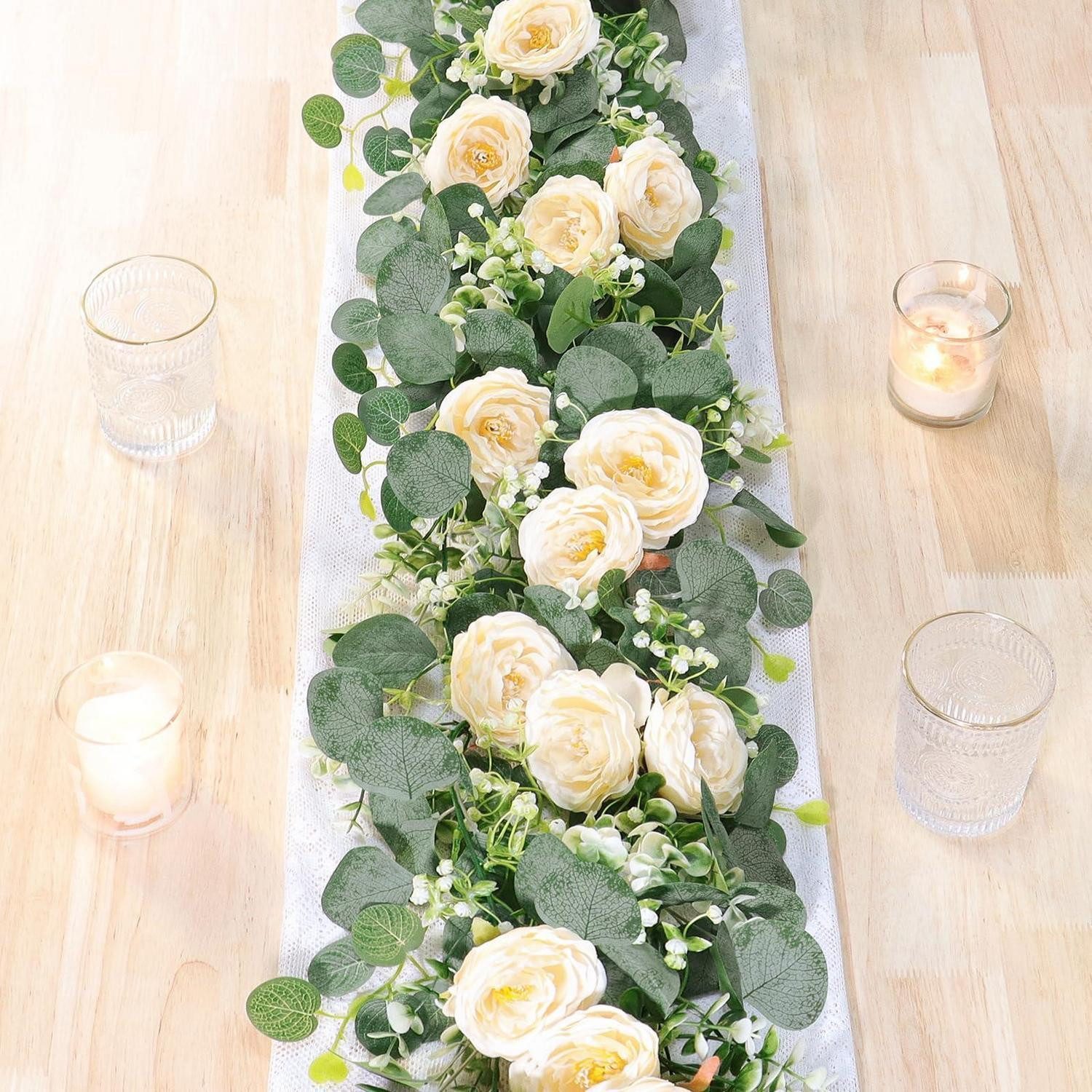 Kunstgirlande Künstliche Blumengirlande 2 Stück Champagner 180cm, LuxusKollektion, Höhe 10 cm