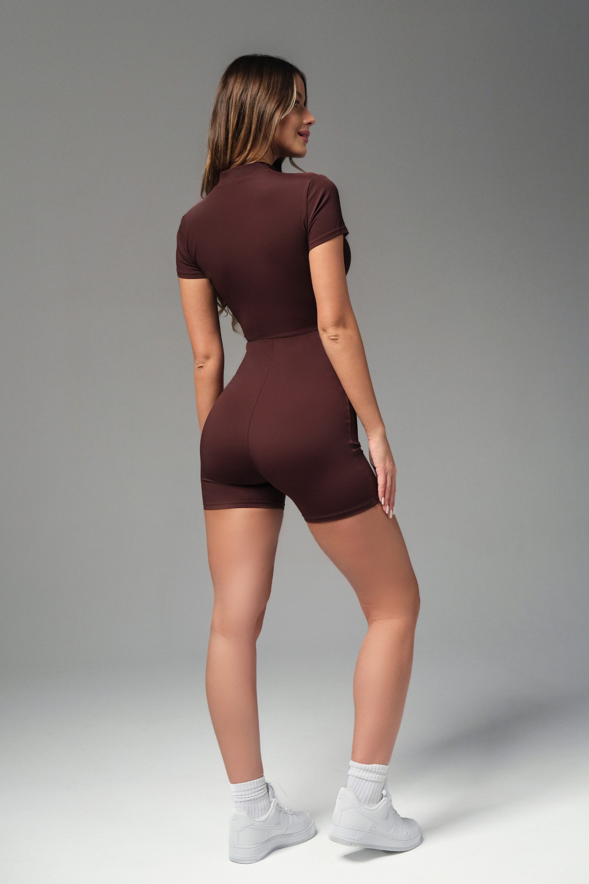 Orchibelle Turnanzug Damen Kurzarm Sport-Jumpsuit – Yoga Overall mit Reißverschluss (Einteiler, Einzelteil), Fitness Activewear – elastische Sportbekleidung für Workout, Tanz, Gym