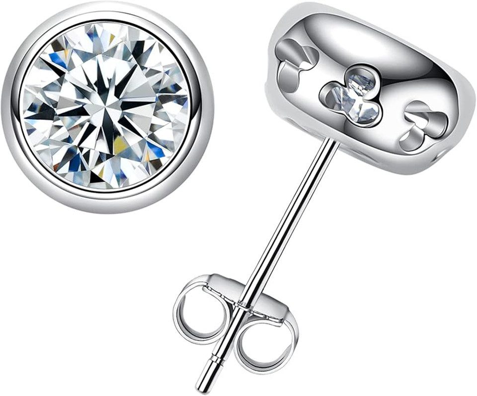 Jumpeak Paar Ohrstecker Kugelförmige Ohrstecker,Ohrstecker mit rundem Diamanten,1ct D,VS1, Geschenk zum Schulabschluss,Geschenk für sich selbst,585er Gold