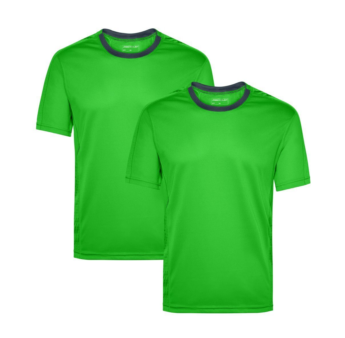 James & Nicholson Laufshirt Doppelpack Feuchtigkeitsregulierend T-Shirt 2er-Pack) green/iron-grey Herren Atmungsaktiv und Laufshirt JN472 Kurzarm (Doppelpack, Running