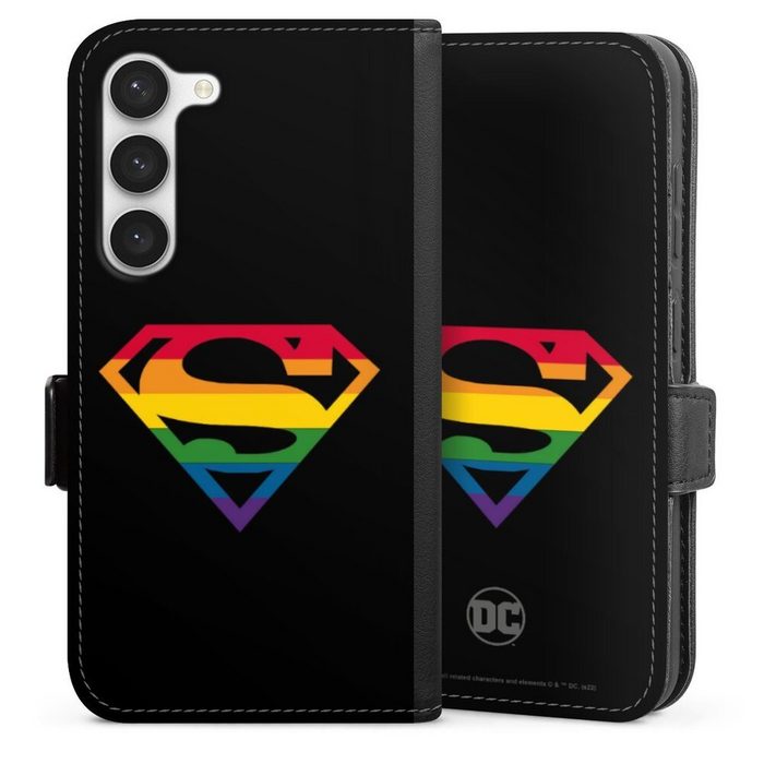 DeinDesign Handyhülle Superman Regenbogen Offizielles Lizenzprodukt Samsung Galaxy S23 Hülle Handy Flip Case Wallet Cover