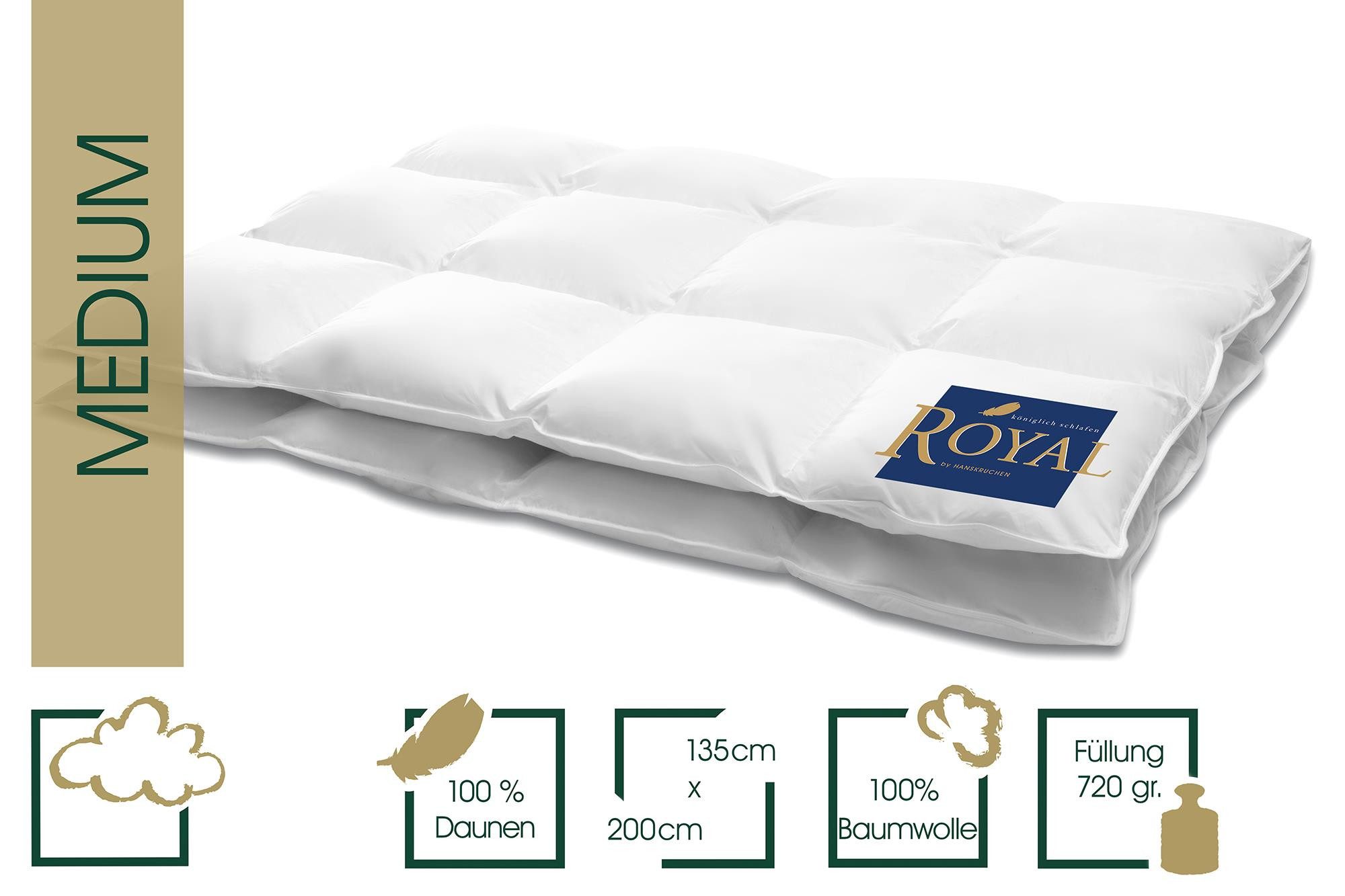 HANSKRUCHEN Daunenbettdecke Hanskruchen Daunendecke Royal Medium 135 x 200 cm, Bezug: 100% Baumwolle
