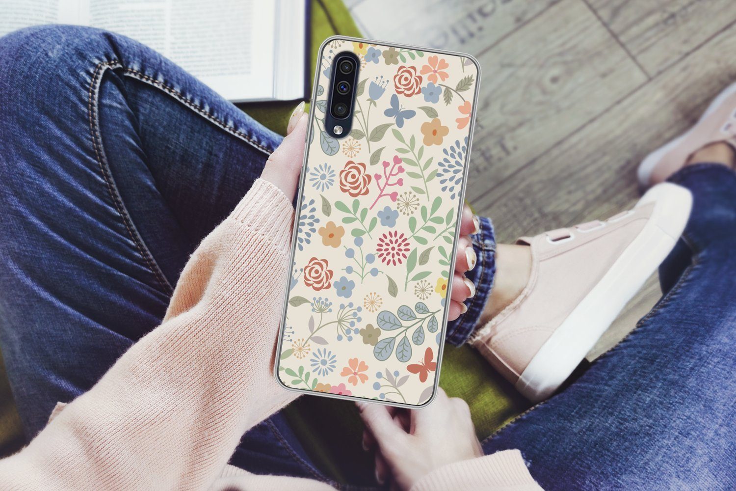 MuchoWow Handyhülle für Samsung Galaxy A50 Eine Blumenmuster-Illustration mit vielen Blume, Smartphone-Bumper, Print, Handy Schutzhülle Dünn
