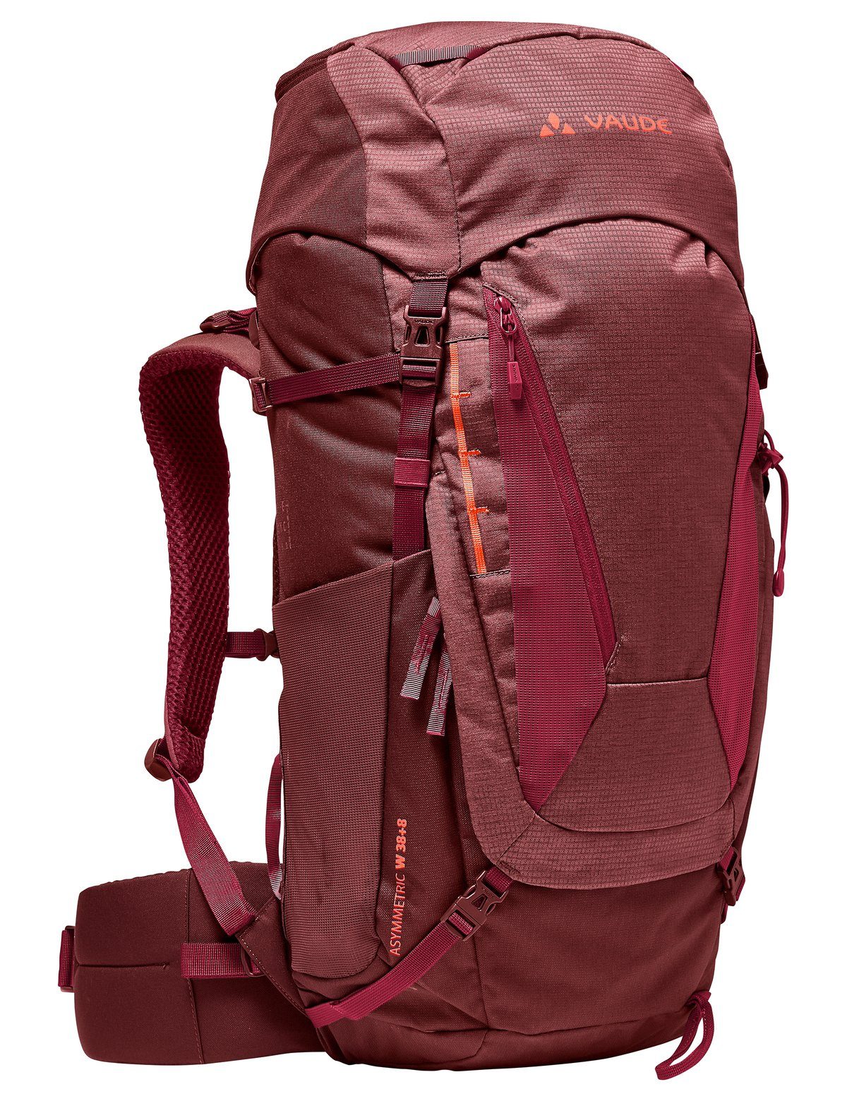 VAUDE Wanderrucksack Women's Asymmetric 38+8 (Kein Set), Grüner Knopf dark cherry