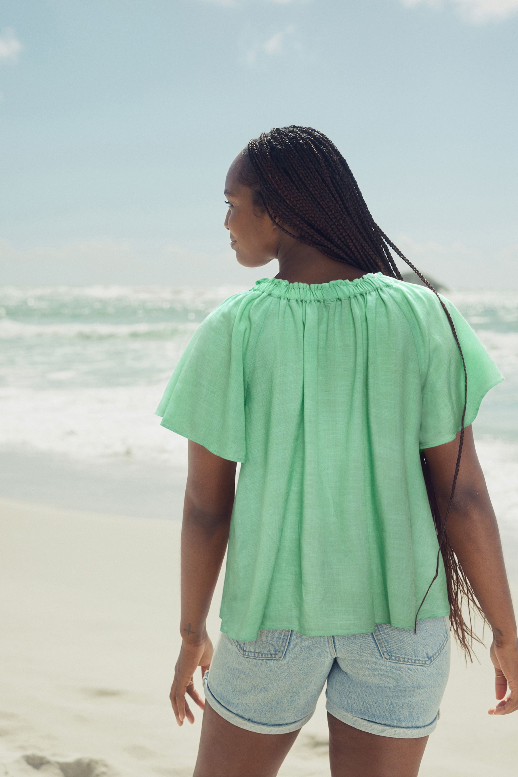 Next Blusenshirt Kurzärmliges Bardot-Oberteil mit Neckholder günstig online kaufen