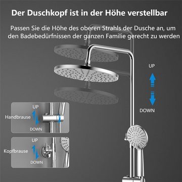 YOOZENA Duschsystem Komplettset, Regendusche mit armatur, Höhe 120 cm, 3 Strahlart(en), mit armatur, Duschsystem mit Regendusche, Duschkopf mit 3 Strahlarten