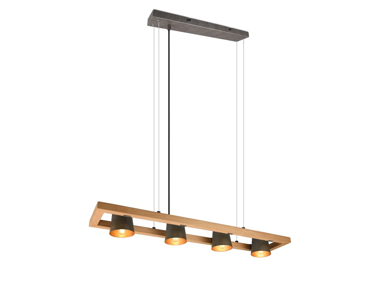 TRIO Leuchten LED Pendelleuchte, Dimmfunktion, LED wechselbar, Warmweiß, Holz-lampen hängend Holzbalken Industriedesign mehrflammig 100cm breit