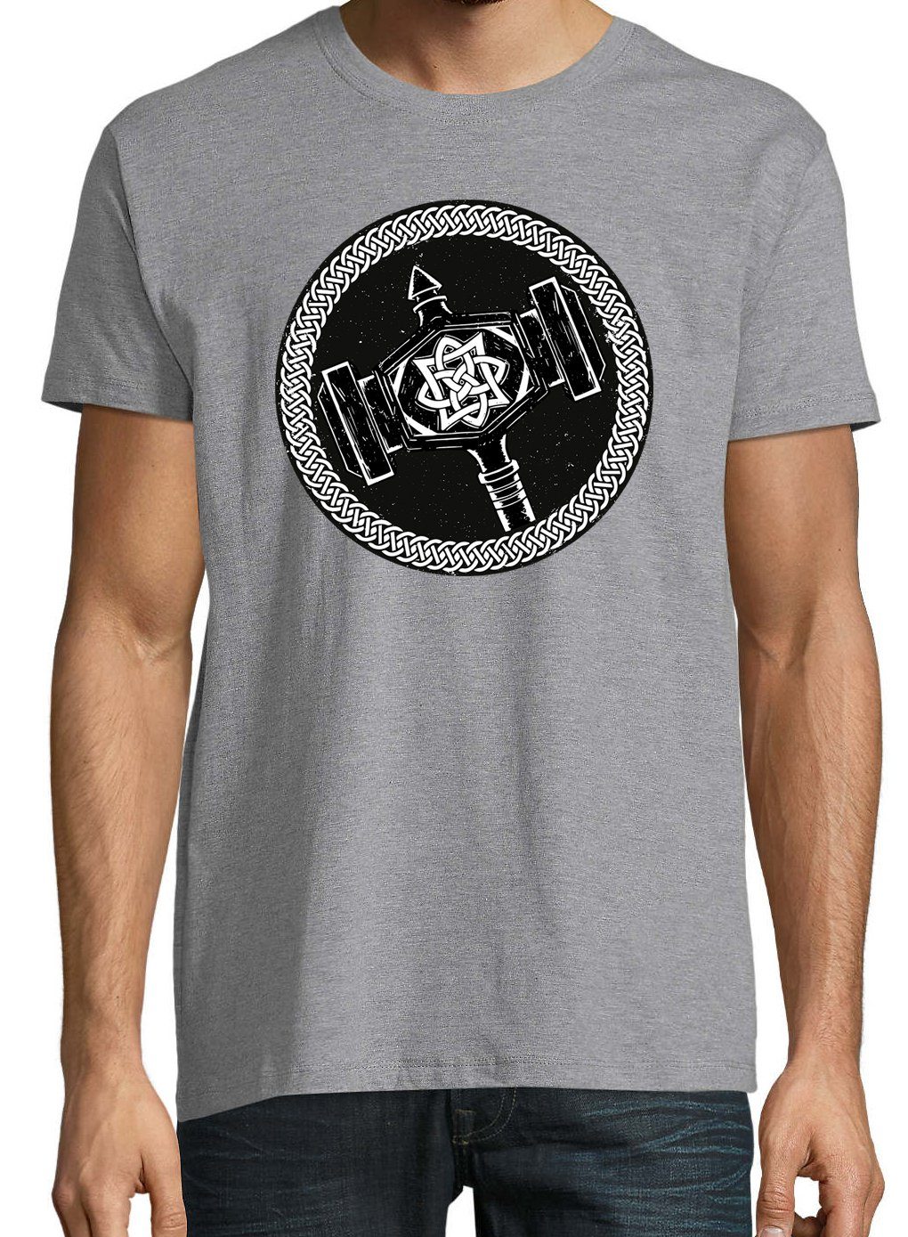 Herren Frontprint Grau Shirt Hammer Designz T-Shirt Viking Youth trendigem mit