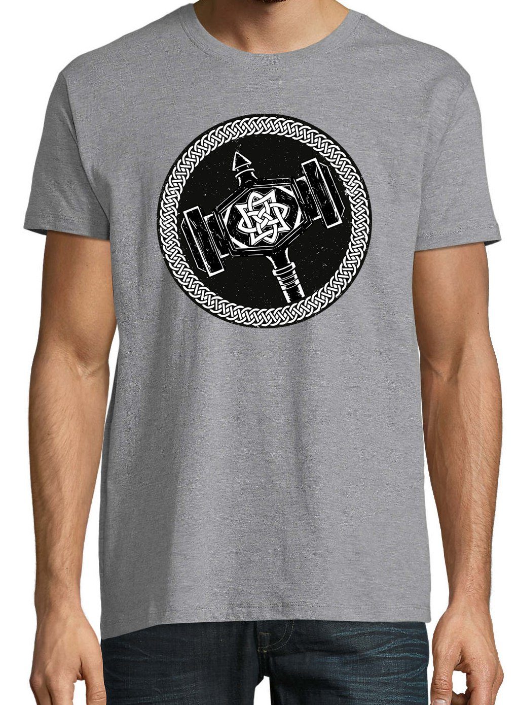 Youth Designz T-Shirt Viking Hammer Grau Shirt Herren trendigem mit Frontprint