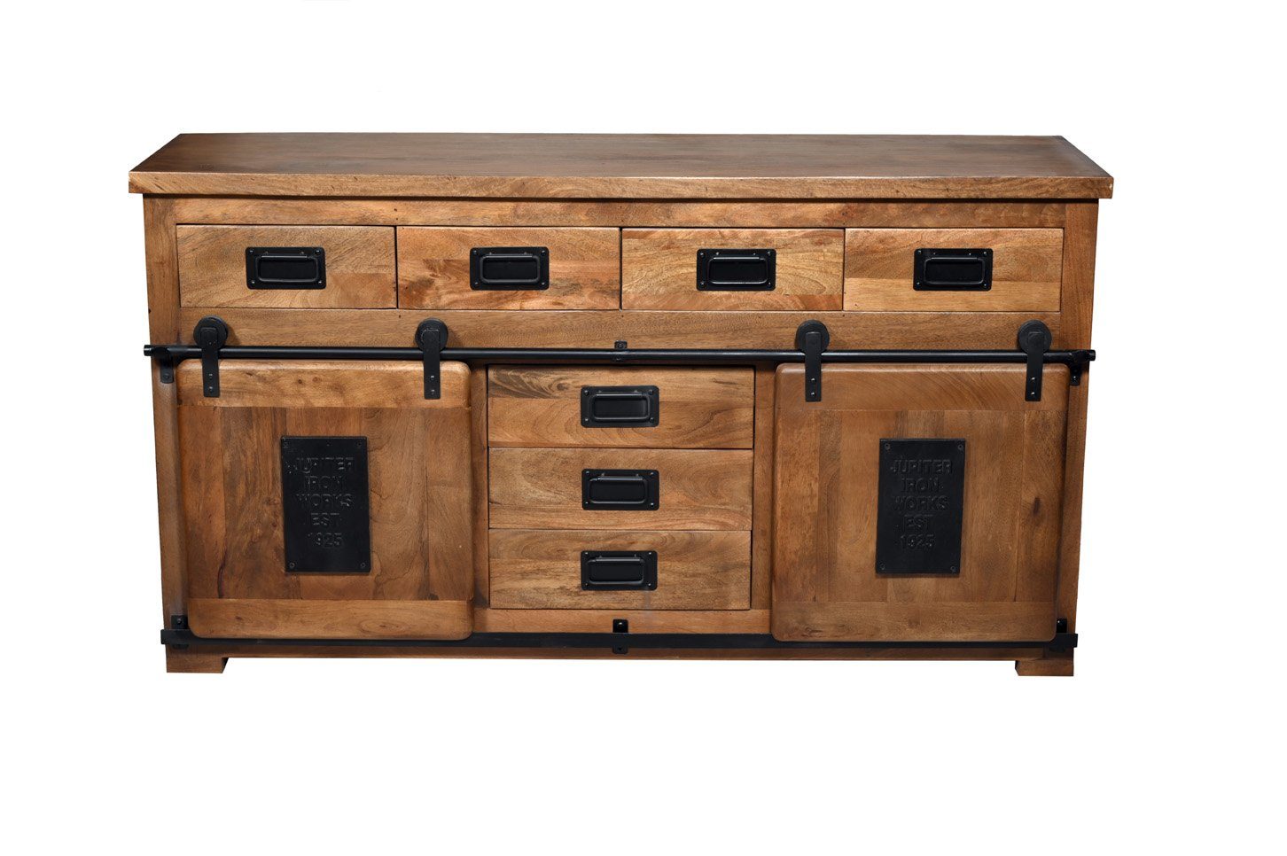 More2Home Kommode MARK Nr.1, Mango massiv, 2 Schiebetüren,7 Schubladen, 150cm breit