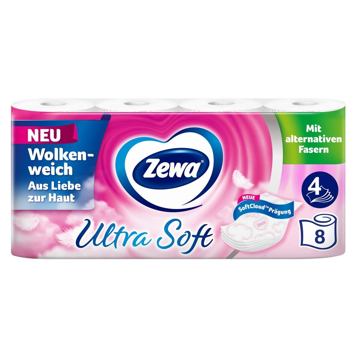 ZEWA Toilettenpapier Zewa 39105 Zewa Toilettenpapier Ultra Soft 4-lagig 8 Rollen