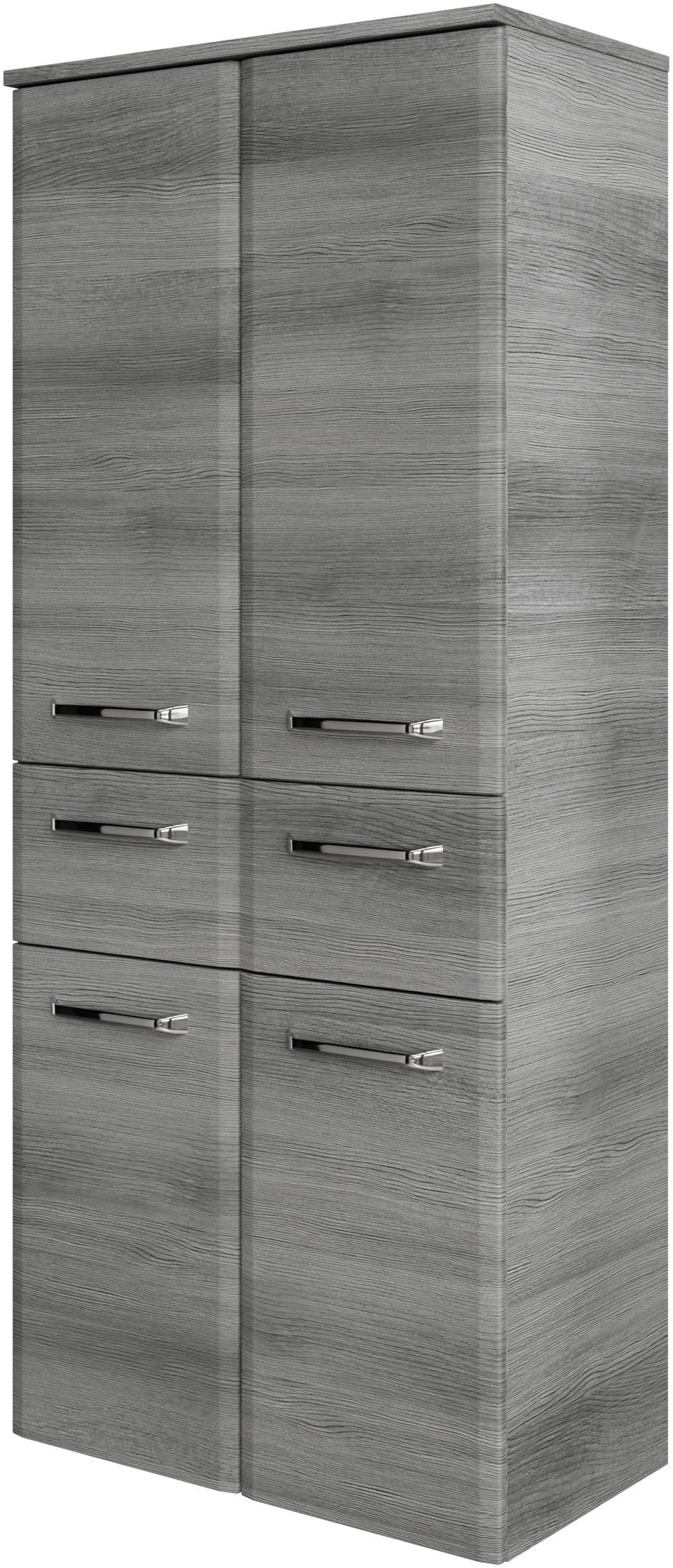 Saphir Midischrank Quickset Badschrank 60 cm breit, 141 cm hoch mit 4 Türen Badezimmer-Midischrank inkl. Türdämpfer, Griffe in Chrom glänzend