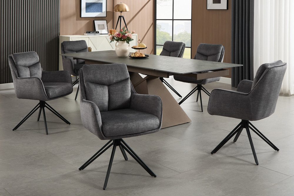 riess-ambiente 4-Fußstuhl PROMETHEUS graphitgrau - Samt, Vogue Velours, Metall, Taschenfederkern (Einzelartikel, 1 St), mit 180° Drehfunktion und Autoreturn – ideal für elegante Esszimmer
