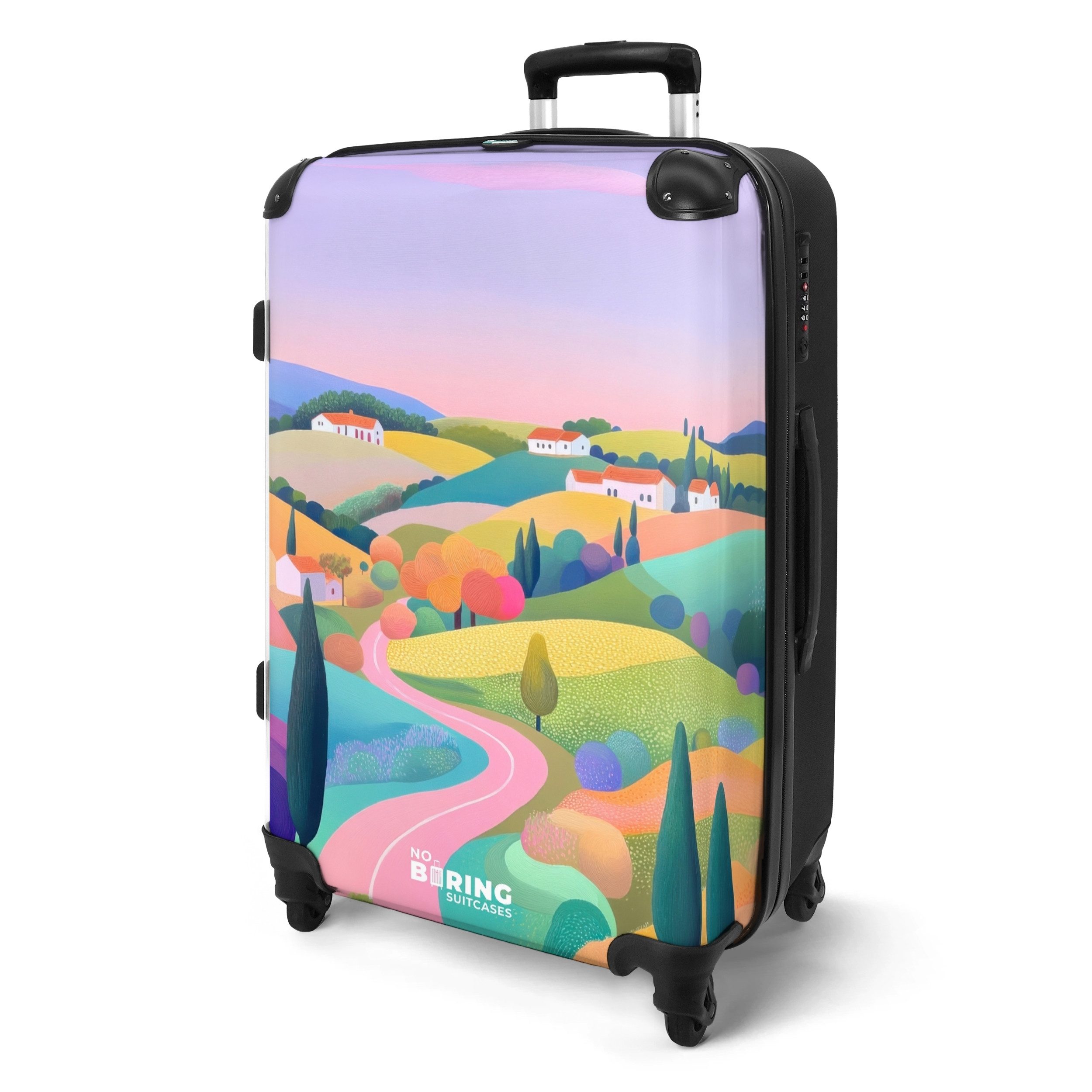 NoBoringSuitcases.com© Hartschalen-Trolley Hügellandschaft mit Pastellfarbe günstig online kaufen