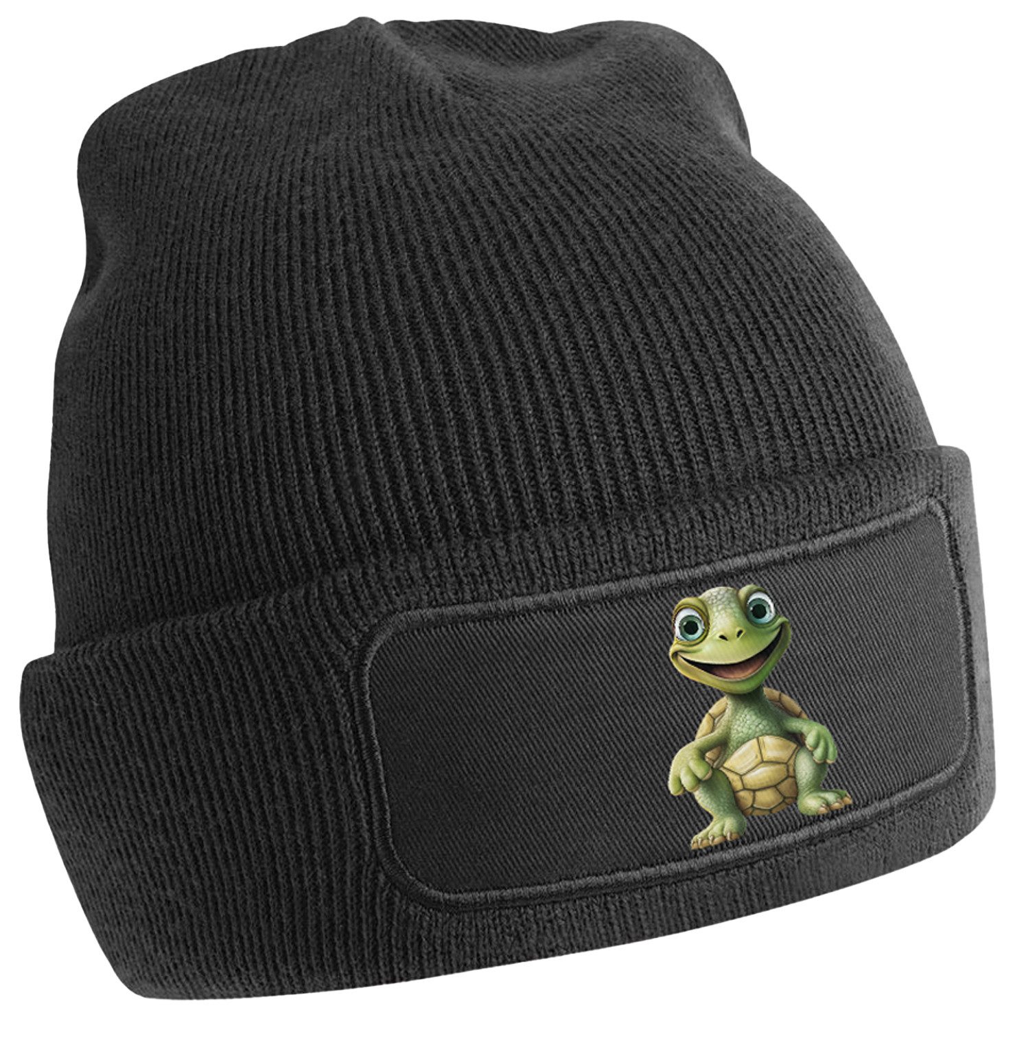 MyDesign24 Strickmütze für kalte Tage - Beanie mit Umschlag und Schildkröte Print Coole Wildtier Mütze Wintermütze i279