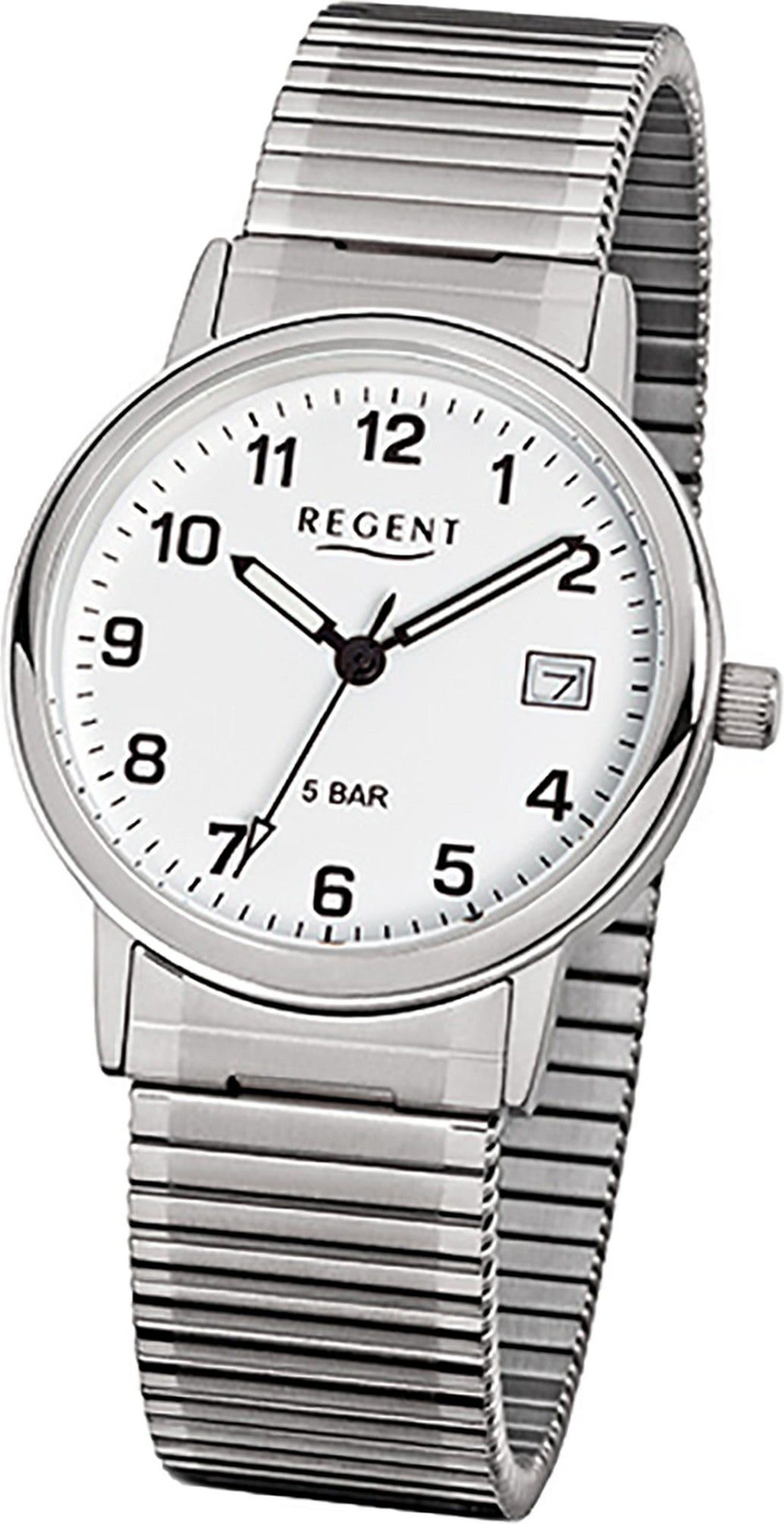 Regent Quarzuhr Regent Stahl Herren Uhr F-705 Quarzuhr, Herrenuhr Edelstahlarmband silber, rundes Gehäuse, mittel (ca. 35mm)