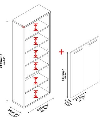 Composad Aktenschrank DAVINCI mit 2 Türen und 6 Fächern, Maße (B/T/H): ca. 81,5x36x217,5 cm