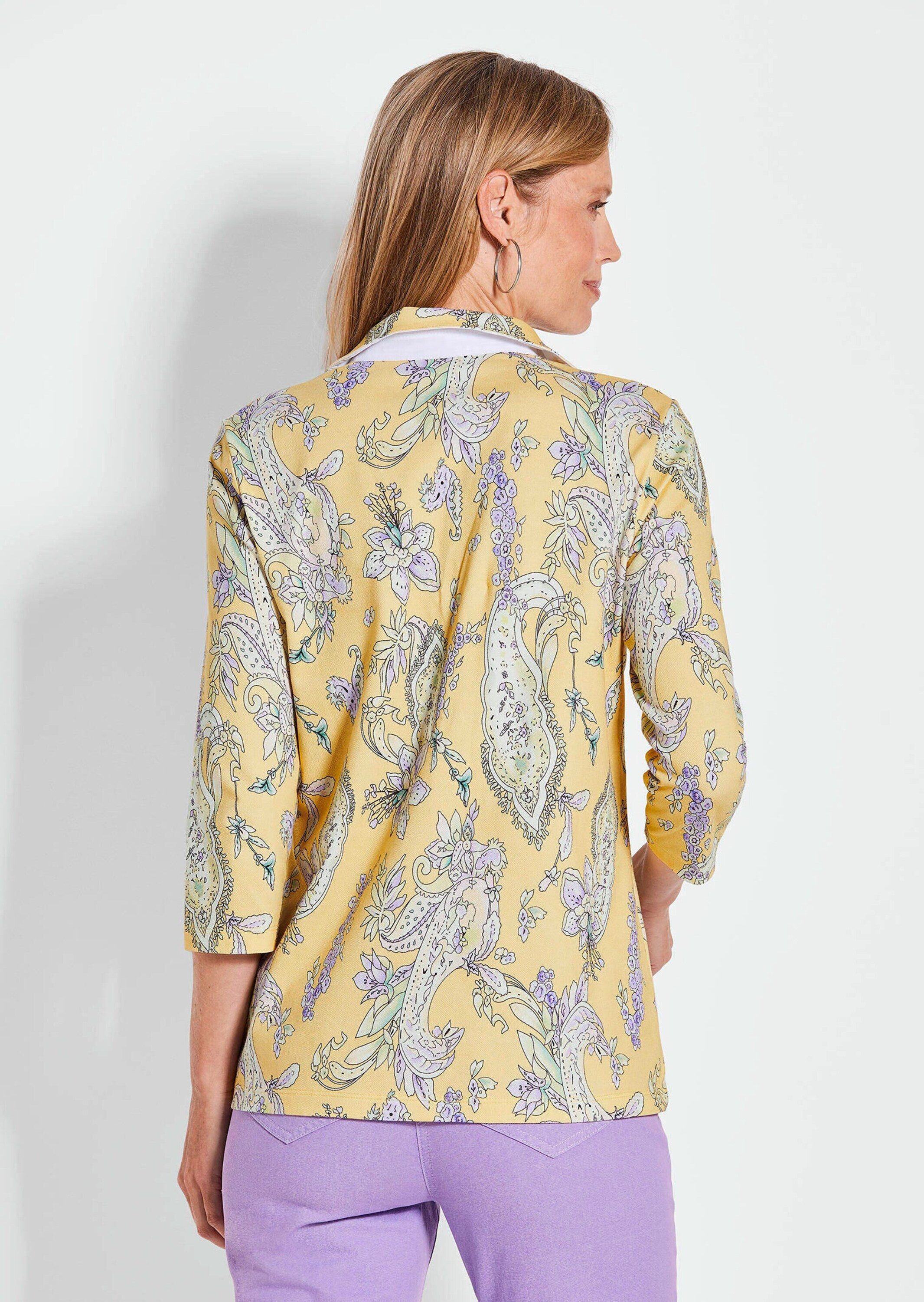 GOLDNER Print-Shirt Druckshirt mit Paisley-Muster Baumwollshirt mit Polokragen, Knopfleiste und 3/4-Arm