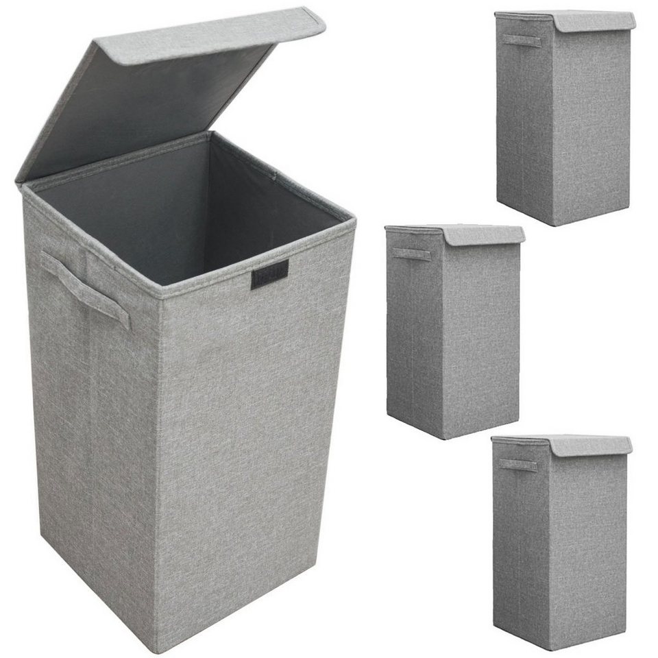 50L 3er XL Wäschekorb Wäschesammler, Wäschekorb Deckel DuneDesign Faltbar Wäschebox 60x30x30cm mit Set