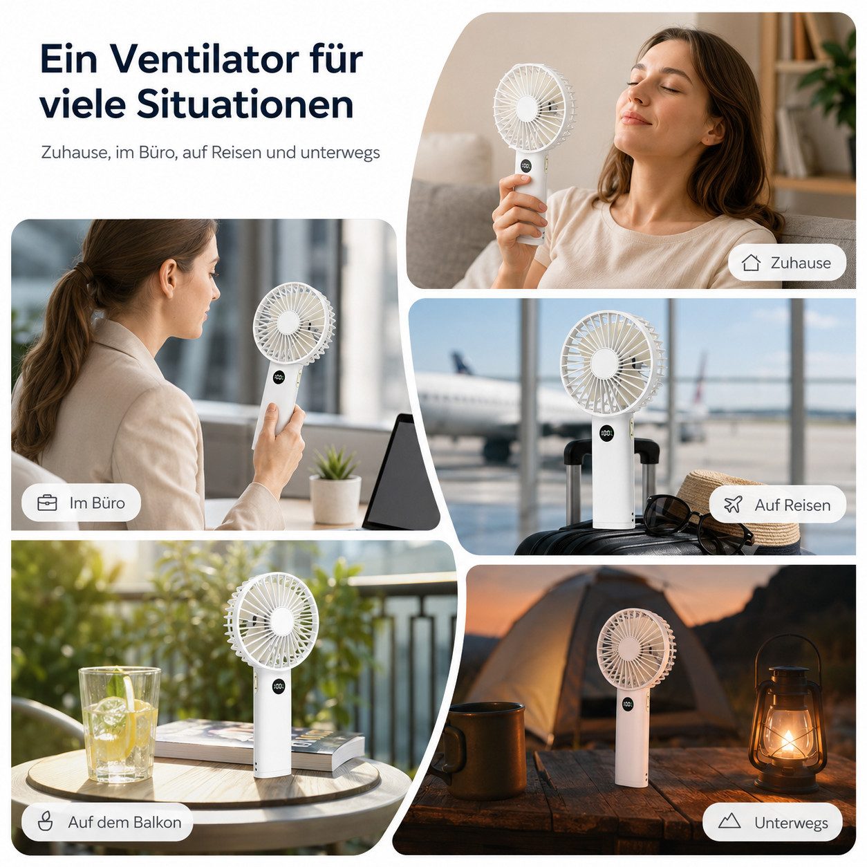 Zantan Handventilator digitale Anzeige & warmes Nachtlicht, Ventilator für Büro, Reisen, Camping und Zuhause – Bild 5 von 5
