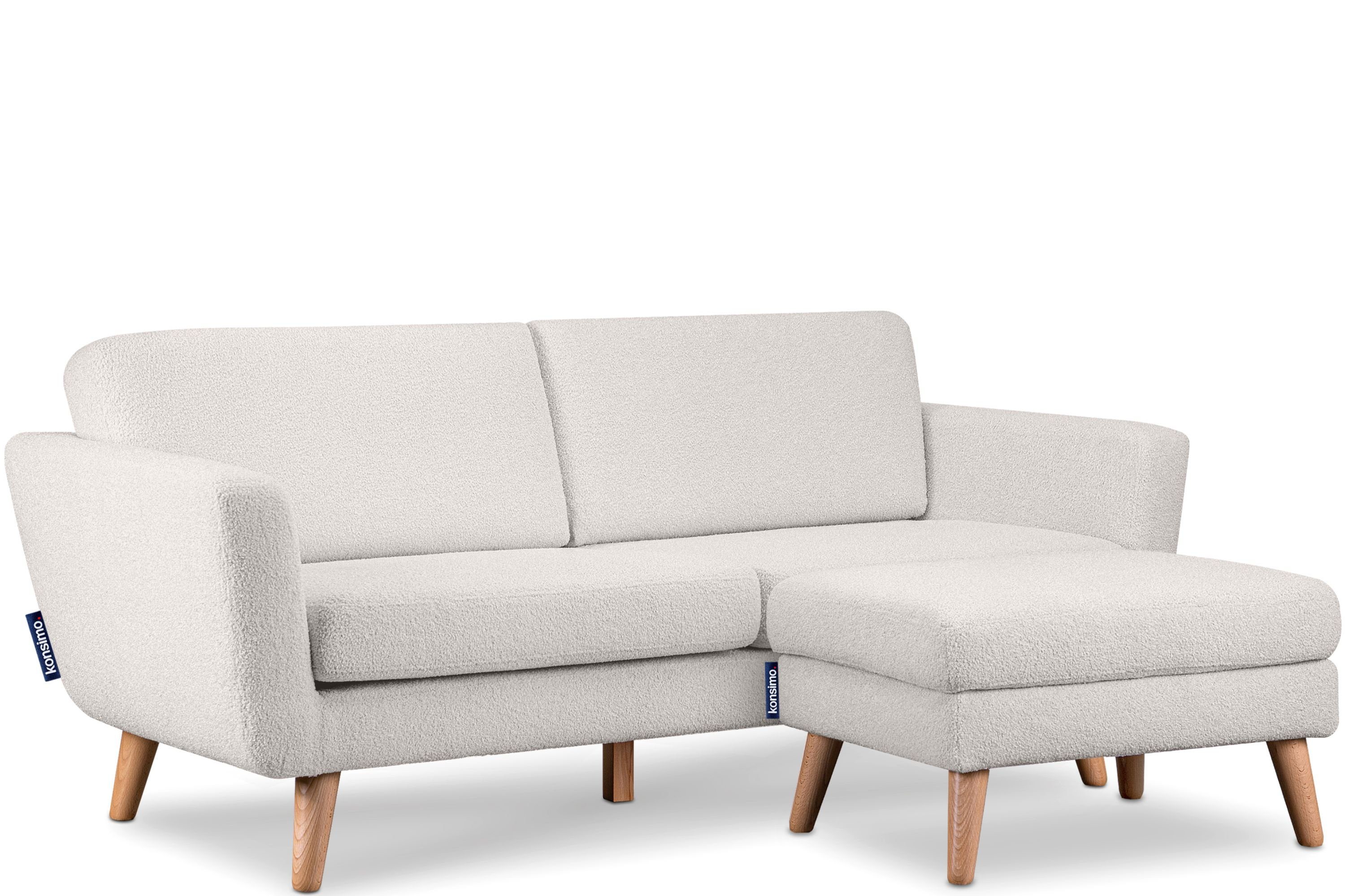 Konsimo 3-Sitzer in weiß Scandi-Stil, Sofa | Massivholz aus Made Europe, weiß TAGIO mit Armlehnen, Gestell 3 Personen