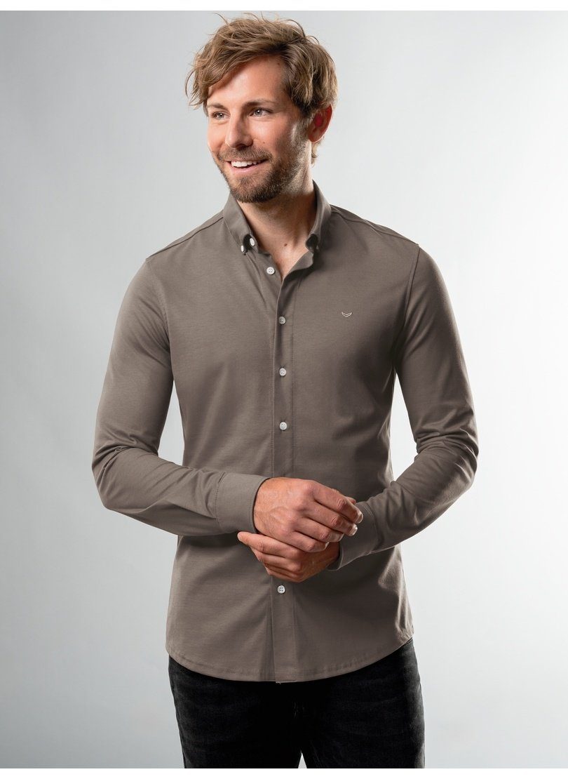 Poloshirt Business-Hemd Trigema DELUXE-Single-Jersey aus TRIGEMA taupe