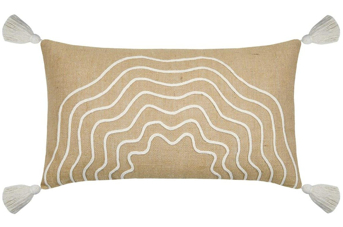 SCHÖNER LEBEN. Dekokissen Kissen Jute Lurex mit Quasten gold beige 35x60cm