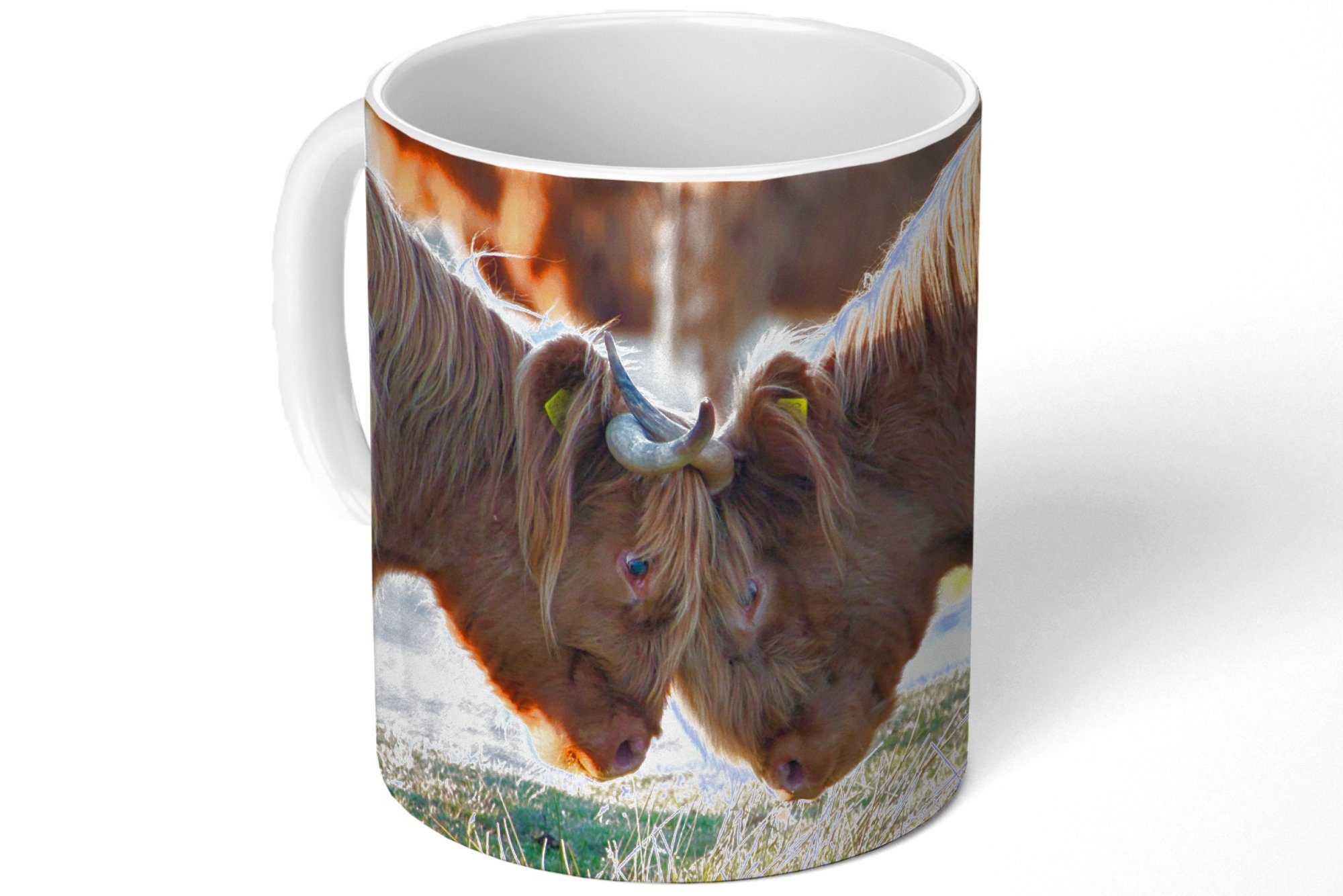 Teetasse, MuchoWow Schottische - Tasse Teetasse, Becher, Tiere Sonne, - Kaffeetassen, Keramik, Highlander Geschenk