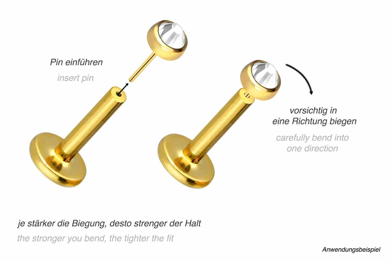 PIERCINGLINE Piercing-Set Titan Labret mit Push Fit KRISTALLDISC (Labrets, günstig online kaufen