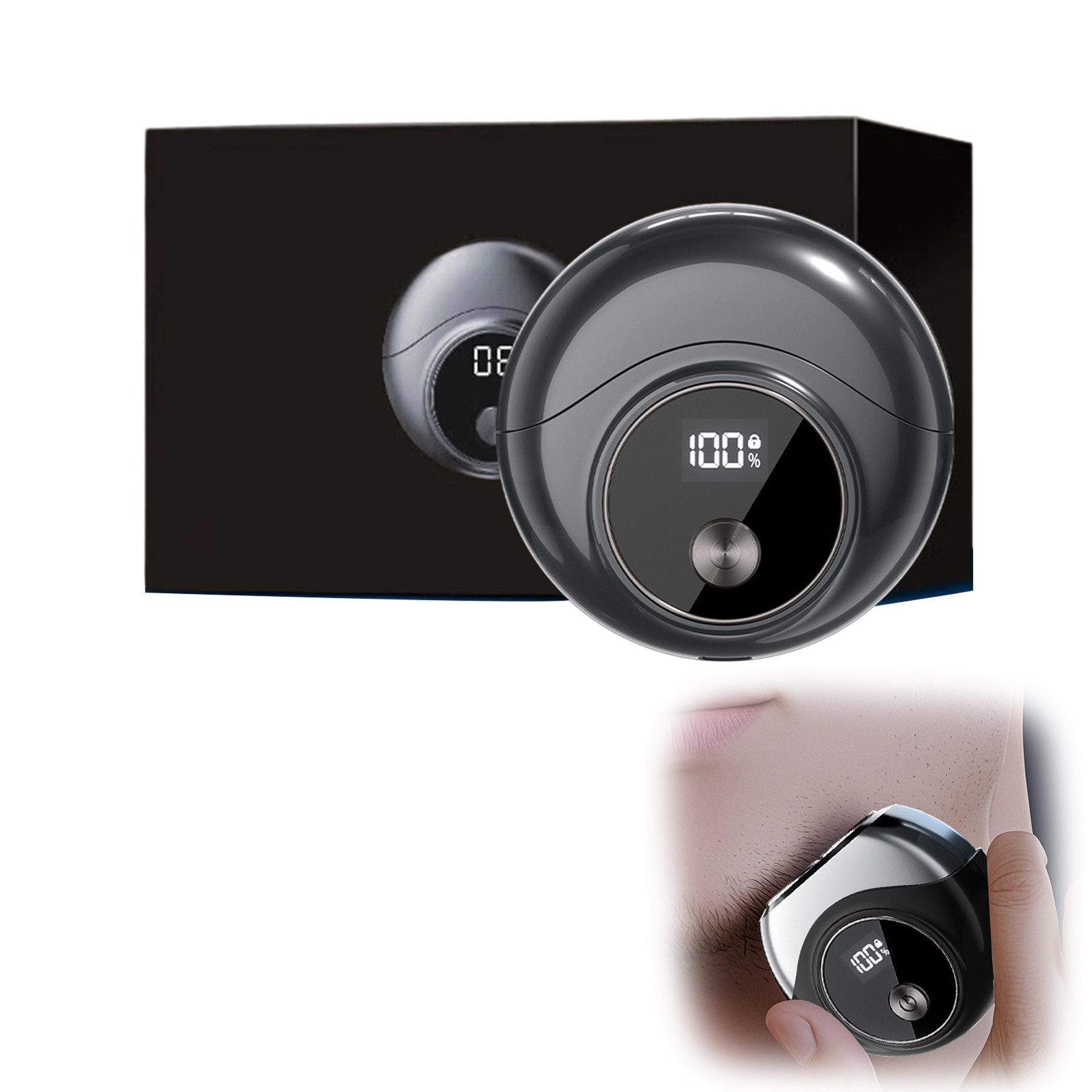Senmudi Elektrorasierer Herren Elektrisch, Mini Rasierer Nass- und Trockenrasur, mit LED Display, Wasserdicht, Aufsätze: 2, Kabellos Rotationsrasierer für Gesicht, Nass und Trockenrasierer, USB Aufladen & Tragbar