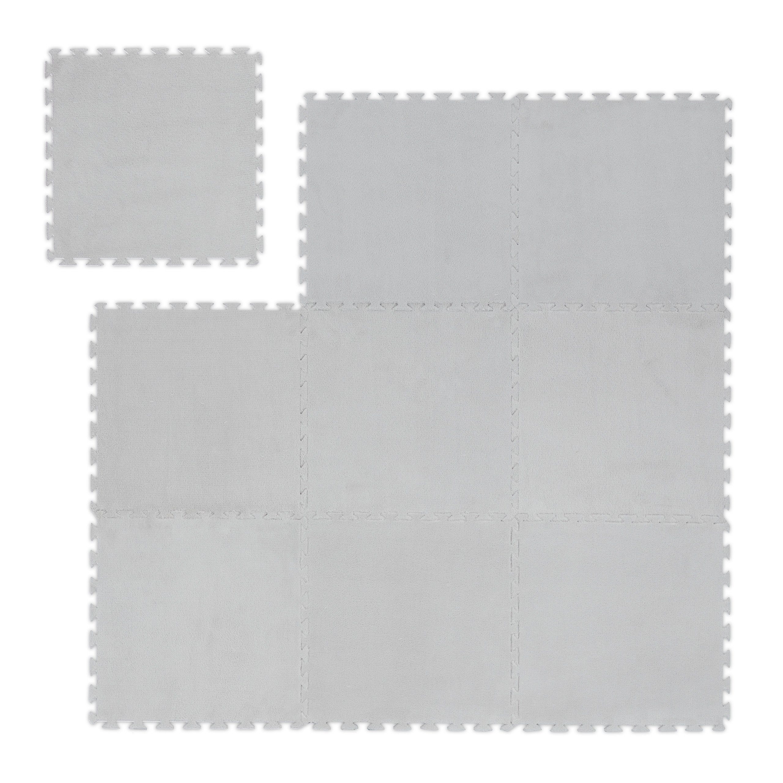 relaxdays Bodenschutzmatte Flauschiger Puzzleteppich im 9er Set, grau günstig online kaufen