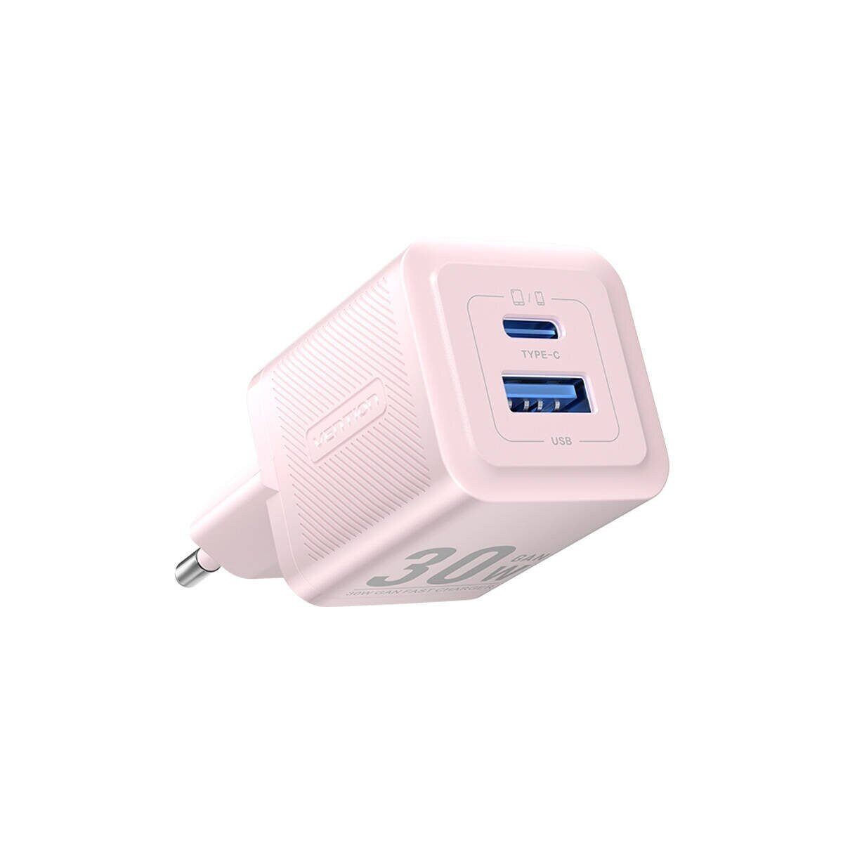 Wandladegerät 1x USB 1x USB-C 30W GaN Schnell-Ladegerät Pink Smartphone-Ladegerät